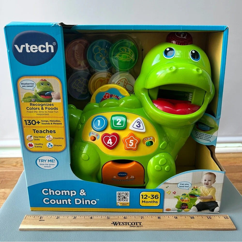 NWT VTech Chomp & Count Dino - Green Interactive Dino Toy Counting Fruit & Veg
